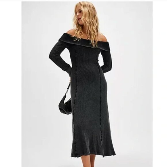 NWT FREE PEOPLE Monty Midi Dress / Washed Black Small Grunge 90s Witchy Monty - Picture 3 of 14
